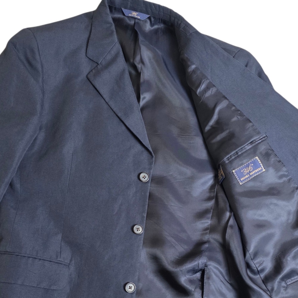 Brooks Brothers Sport‎ Coat Mens 43R Navy Blue Cotton Linen 3 Button Lightweight